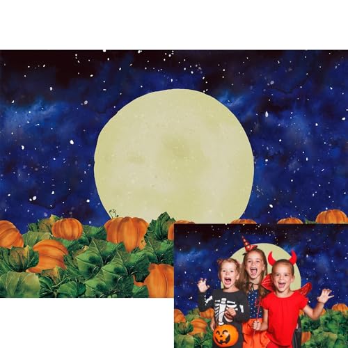XCKALI 8x6FT Moon Pumpkin Starry Night Halloween Backdrop - Vinyl Photography Background