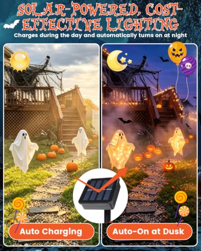 Outdoor Solar Ghost Decorations Waterproof Halloween Yard Stakes