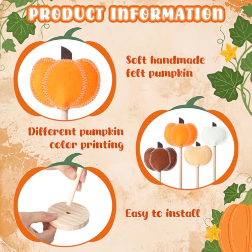 Fall Felt Pumpkin Decor Set with Wooden Bases - Autumn Halloween Thanksgiving Home Accent