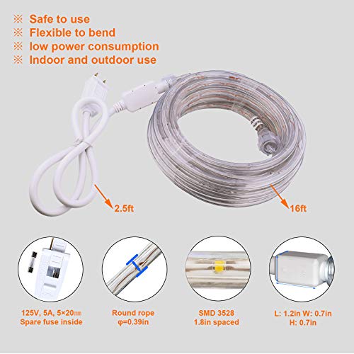 16ft Waterproof Connectable Rope Lights - Warm White Indoor Outdoor Mood Lighting