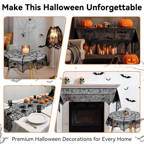 Halloween Decorations Kit with Lace Spiderweb Tablecloth and Bat Stickers - 40 Piece Set
