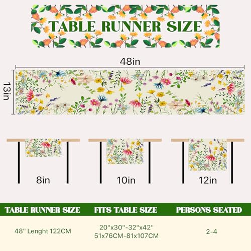 Lavender Daisy Spring Table Runner Beige 13x48 Inch for Dining & Parties