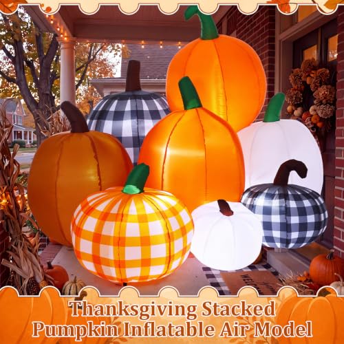 Leyndo 5.91 ft Plaid Stacked Pumpkin Inflatable Outdoor Decoration - Harvest Fall Yard Decor