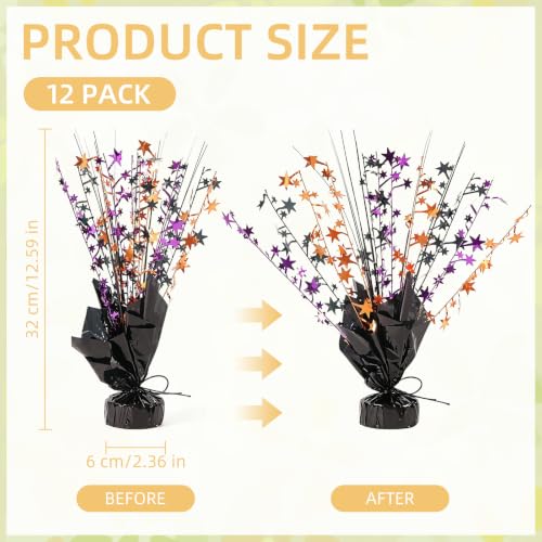 12 Pack Metallic Foil Star Centerpiece Spray - Black, Orange, Purple Party Decor