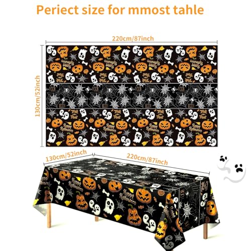 Halloween Pumpkin Ghost Tablecloth Set - 4 Pcs 54x108 Inch Plastic Party Covers for Home & Decor