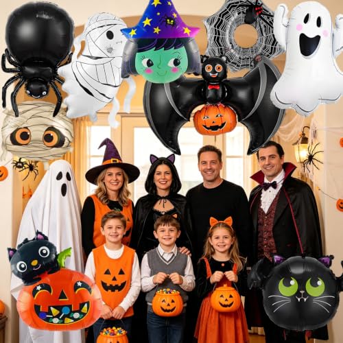 Halloween Foil Balloon Set with Ghost, Witch, Spider Web, Pumpkin & Bat - Spider Variation