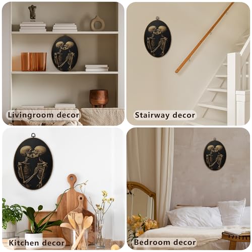 Skeleton Couple Wall Art - Gothic Oval Canvas Decor for Bedroom & Home, Variation of Skeleton