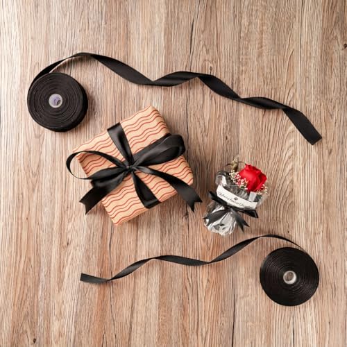 Black Satin Ribbon for Gift Wrapping - 1.5 Inch x 50 Yards, 2 Rolls