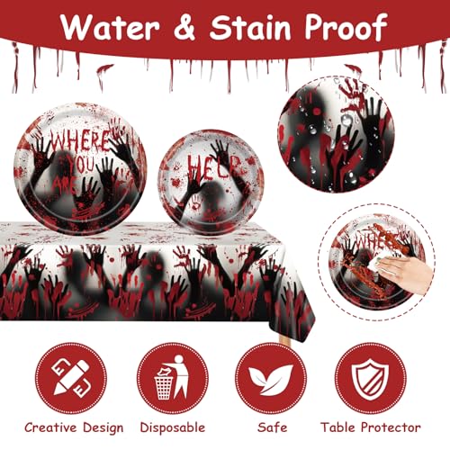 Halloween Bloody Handprint Party Plate Set for 24 Guests - Tableware & Decorations