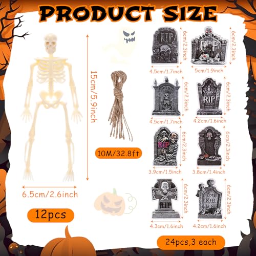 Halloween Cupcake Toppers 36 Pack Tombstone Skeleton Cake Decorations