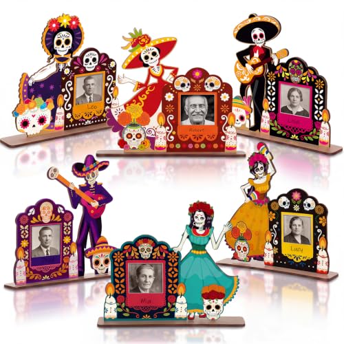 Dia De Los Muertos Photo Frame Set - 6 Vibrant Wooden Decorations for Altars