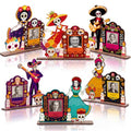 Dia De Los Muertos Photo Frame Set - 6 Vibrant Wooden Decorations for Altars
