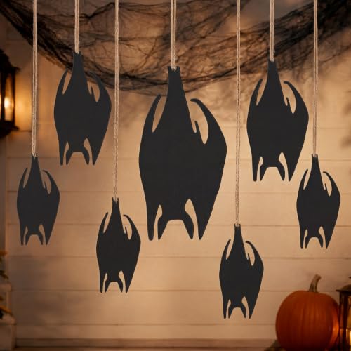 Halloween Metal Bat Decorations Set - 7 Pcs Outdoor Hanging Spooky Decor
