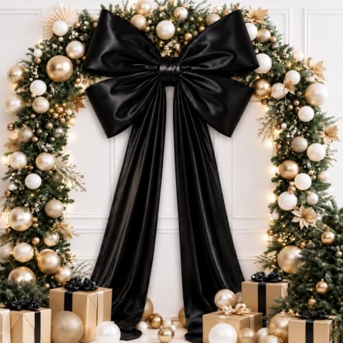 Black Satin Large Bow for Backdrop - 40x102 Inches, Extra Large Decor