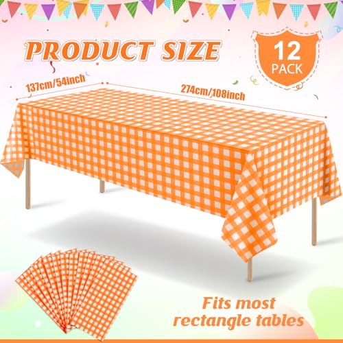 Orange Gingham Tablecloth Set - 12 Pack 54x108 Inches Fall Picnic Decor Variation of THIS listing: Orange / 12