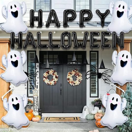 Halloween Foil Balloons Ghost & Happy Halloween Banner Set - Party Decorations