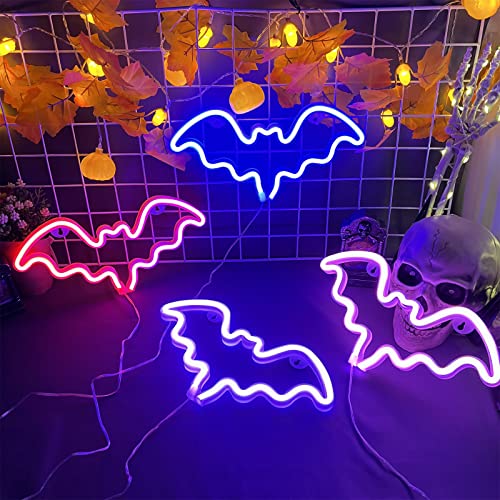 Purple Bat Neon Sign Halloween Wall Decor LED Light for Room or Party
