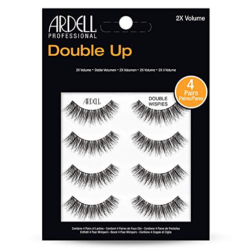 False Eyelashes Double Up Wispies 4 Pairs - Dramatic Full Volume Wispy Lashes, Reusable & Easy to Apply