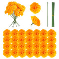 50PCS Artificial Marigold Flower Heads with Stems - Orange for Diwali Wedding Party Decor