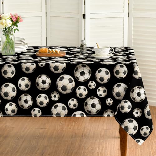 Soccer World Cup Tablecloth 60x84 Inch Rectangular Black - Football Theme Decor