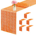 Orange Sequin Table Runner Set - 6 Pieces 12x72 Inches for Party & Wedding Decor