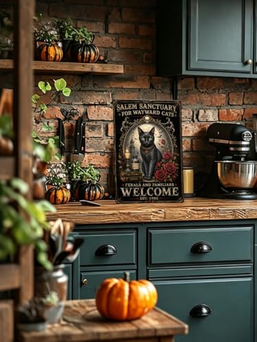 Halloween Black Cat Metal Sign Wall Art - 8x12 Inch Gothic Decor - Variation: Black Cat