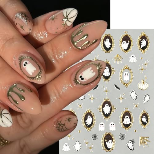 Halloween Nail Art Stickers Decals - 6 Sheets Retro Pumpkin Spider Ghost Bats - Mirror Frame Variation