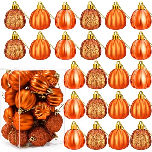 Orange Pumpkin Christmas Tree Ornaments Set of 24 - Fall & Thanksgiving Decor