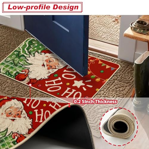 Christmas Kitchen Rugs Set of 2 - Red Claus & Snowman, 17x29 & 17x47 Inches