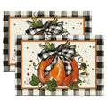 Pumpkin Buffalo Plaid Fall Placemats Set of 2 - 12 x 18 Inch Rectangular Black & Orange