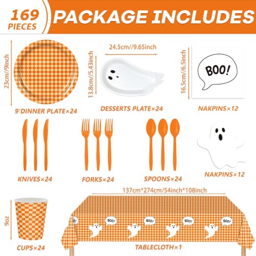 Halloween Ghost Boo Tableware Set for 24 Guests - Disposable Party Supplies