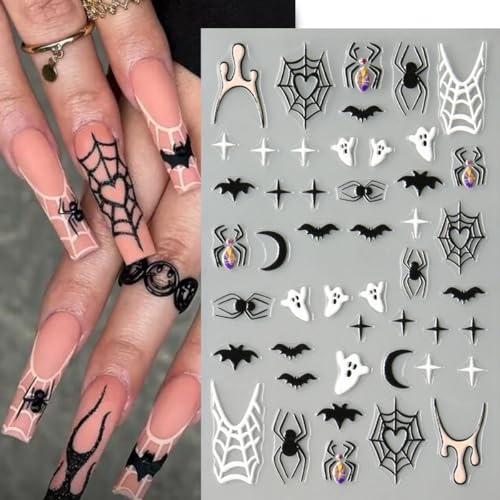 Halloween Nail Stickers Set - Ghost Bat Spider Web 3D Self-Adhesive Nail Art Decals - Halloween Style