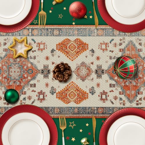 Fall Farmhouse Bohemian Orange Table Runner - Rustic Linen for Dining & Holiday Decor
