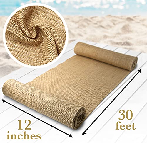 Burlap Fabric Roll 12x30 Ft No-Fray Jute Table Runner for Rustic Weddings Crafts