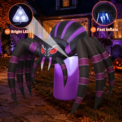 7 Ft Inflatable Halloween Spider with LED Lights Outdoor Yard Decor