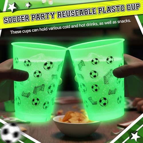 24 Pcs Glow in the Dark Soccer Cups - Reusable 16 oz Party Favors - Variation of THIS listing: Soccer