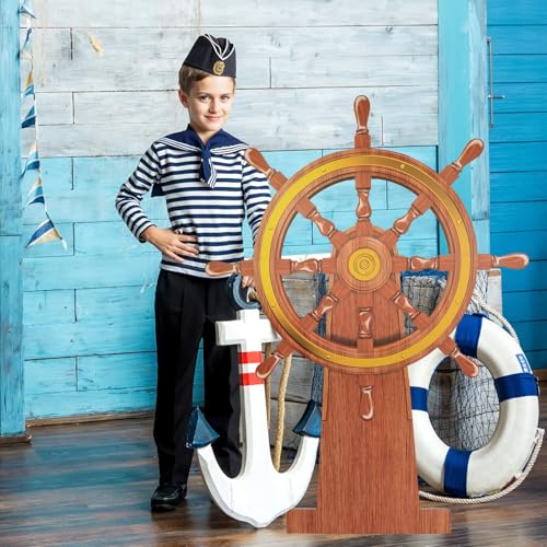 Nautical Ship Wheel Cardboard Cutout Standup for Party Decor & Photo Props