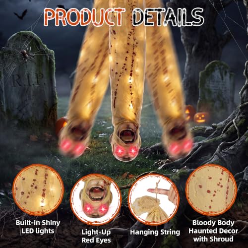 35in Animated Halloween Shaking Mummy Decoration with Red Eyes & Lights - Hanging Horror Prop