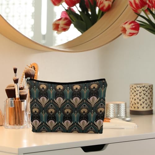 Witchy Goth Makeup Bag Bats and Flowers Vintage 1920s Style Cosmetic Pouch for Women