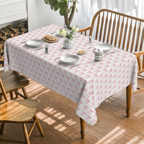 Pink Bow Tablecloth 52x70 Inch Rectangular Home Dining Decor