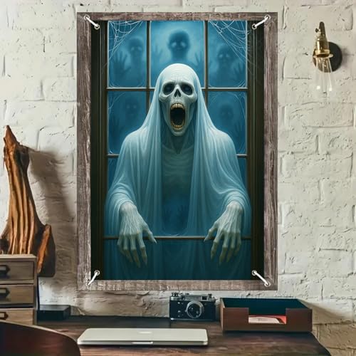 Halloween Ghost Window Cover - White Polyester Decor, 31x47 Inch - Variation Y2561011XQSX