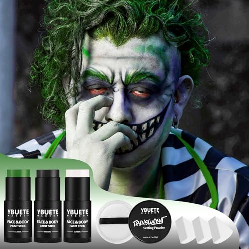 Black, White & Green Face & Body Paint Stick Set for Halloween Cosplay - 4 Pack