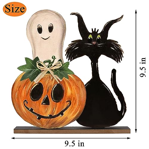 Halloween Wooden Signs Indoor Decor - Pumpkin Ghost Rustic Farmhouse Table Signs