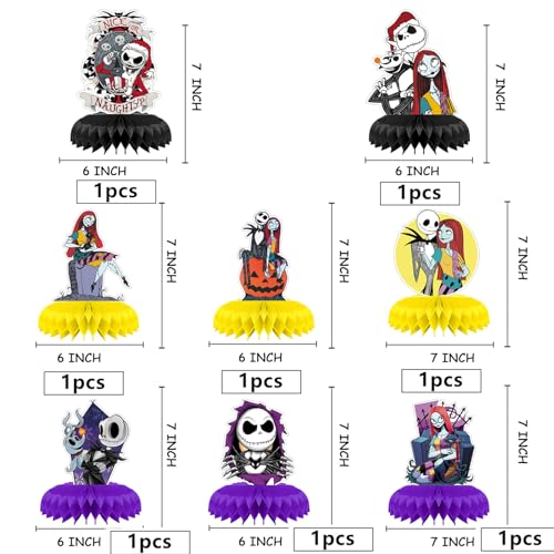 8pcs Halloween Christmas Honeycomb Centerpieces for Table Party Decor - Jack & Sally Characters