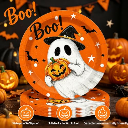 Halloween Party Plates Set with Napkins, Forks & Tablecloth - 73 Pieces