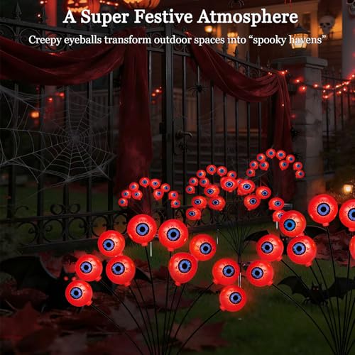 Halloween Red Eyeball Solar Garden Lights - Spooky Outdoor Decor, Waterproof, 10 LEDs, Pack of 2