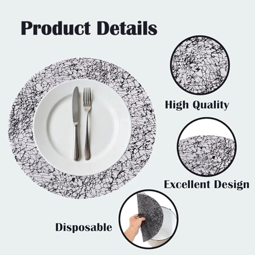 Black Mesh Gold Foil Round Placemat Set - 12 Disposable 13-Inch Table Mats