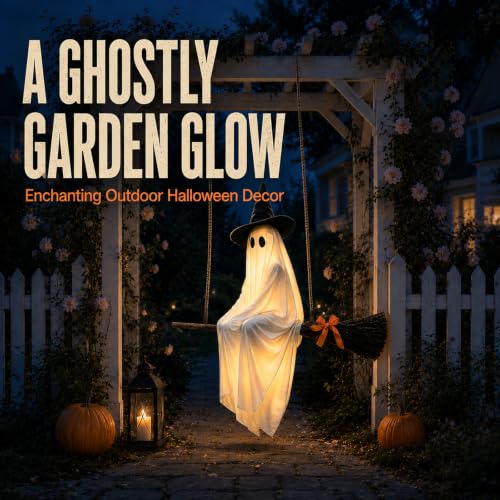 Halloween Flying Witch Ghost Decoration with Lighted Swing for Outdoor Yard & Porch