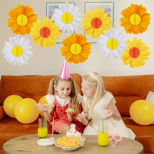 Spring Party Decorations Flower Pack of 9 - Yellow Orange White Daisy Bloom