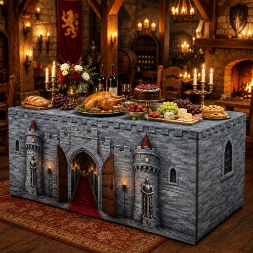 Medieval Castle Tablecloth - 6Ft Knight Castle Party Decor, Washable Fabric